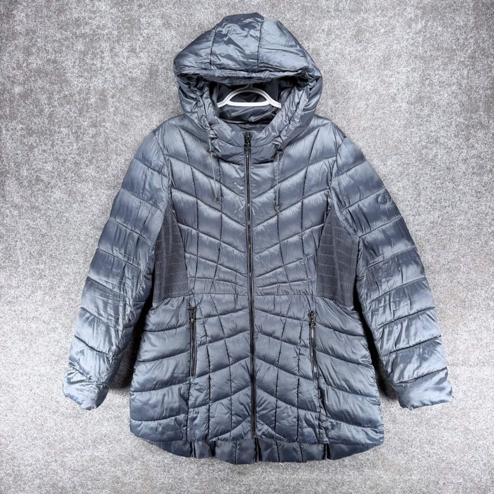 Bernardo Women XL Gray Hooded Quilted Puffer Coat Recycled Insulation Jacket